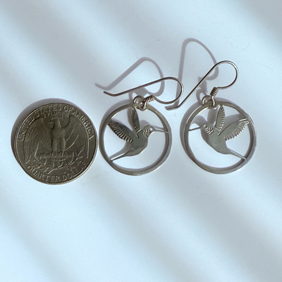 Hummingbird Wild Bryde Hoop Dangle Sterling Silver 925 Earrings Vintage - Picture 3 of 5